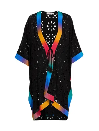 Johnny Was Women's Campsis Eyelet Short Kimono Dress In Black