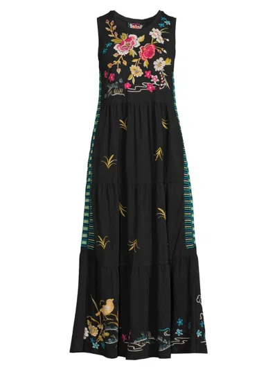 Johnny Was Women's Celina Floral Cotton Tiered Maxi Dress In Black