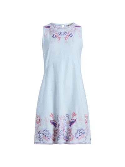 Johnny Was Women's Chevron Cleolia Embroidered Paisley Linen-blend Minidress In Blue