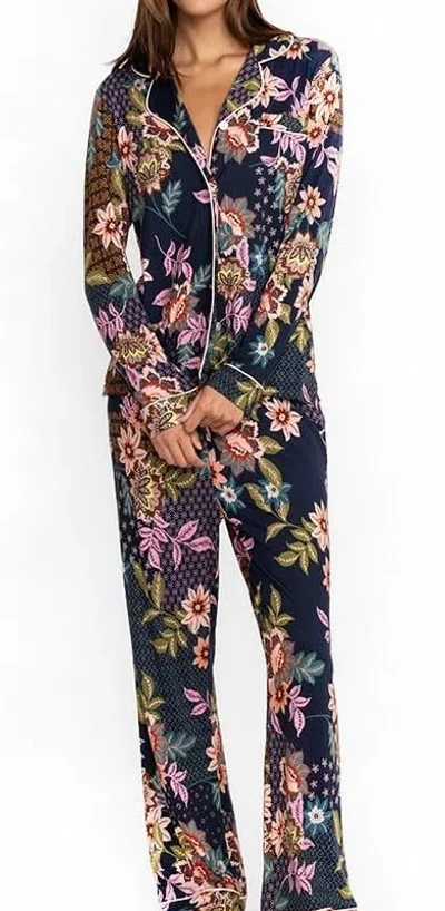 Johnny Was Women Cotton Modal Collared Delfino Long Sleeves Pj Set Multicolor