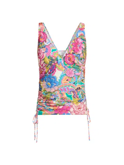 Johnny Was Women's Crispire Print Drawstring Ruched Tankini Top In Multi