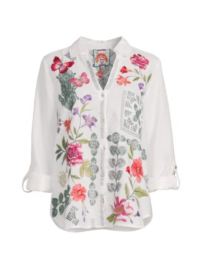 Johnny Was Women's Dacie Embroidered Linen Shirt In White