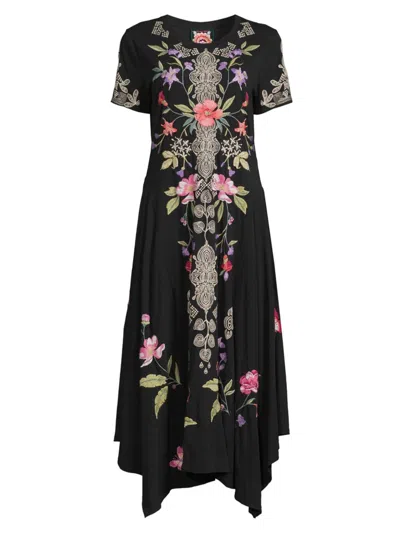 Johnny Was Women's Dacie Floral Cotton Knit Midi-dress In Black