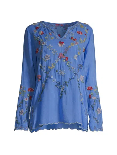 Johnny Was Women's Daisy Petal Embroidered Blouse In Ultramarine