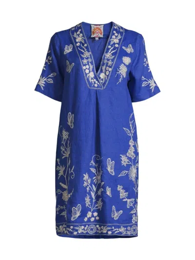 Johnny Was Domingo Linen Embroidered Dress In Admiral Blue