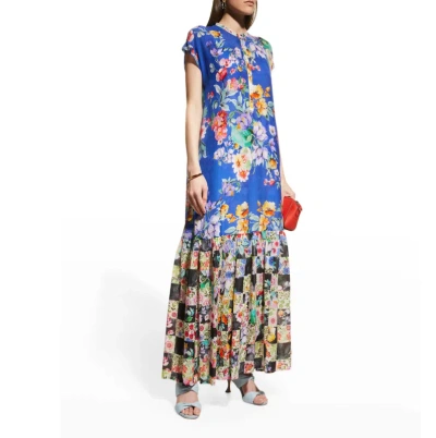 Johnny Was Sky Flower Alba Flounce Ruffled Maxi Slip Dress In Multi In Blue