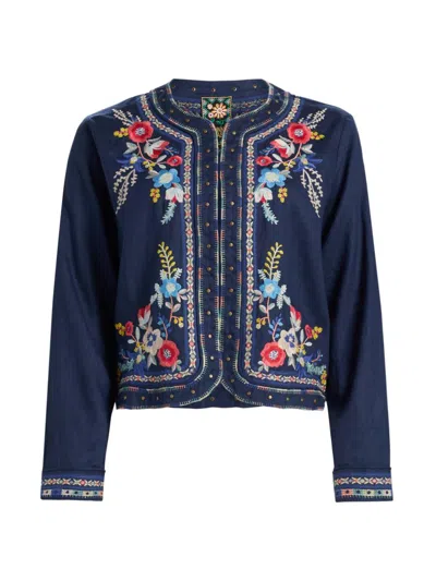 Johnny Was Women's Embroidered Linen Bolero Jacket In Blue Night