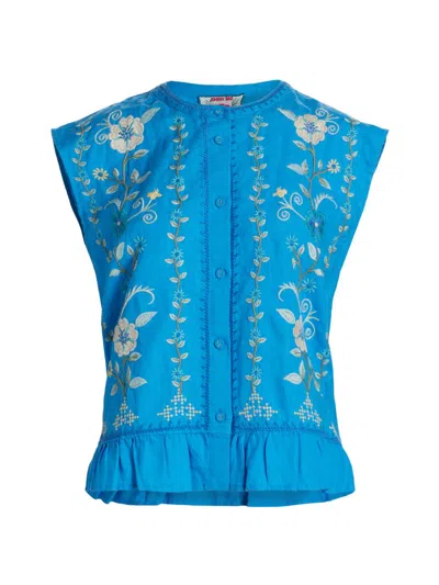 Johnny Was Women's Embroidered Peplum Sleeveless Blouse In Blue