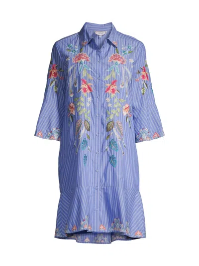 Johnny Was Women's Emika Floral Embroidered Shirtdress In Stripe
