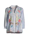 JOHNNY WAS WOMEN'S EMIKA FLORAL EMBROIDERED SILK SHIRT