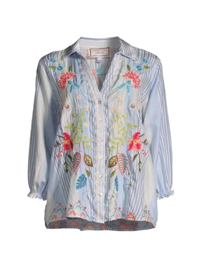 JOHNNY WAS WOMEN'S EMIKA FLORAL EMBROIDERED SILK SHIRT