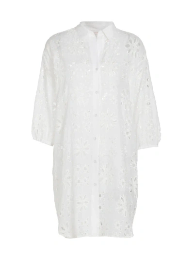 Johnny Was Women's Eyelet Cotton-silk Cover-up Shirt In Optic White