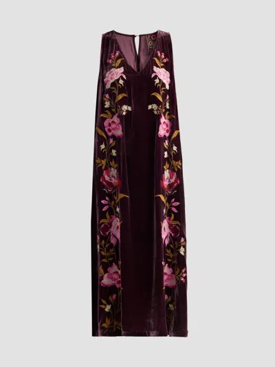 Johnny Was Women's Floral Embroidered Velvet Shift Midi Dress In Black