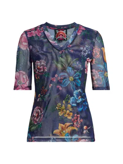 Johnny Was Women's Floral Mesh V-neck Top In Multi