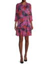 JOHNNY WAS WOMEN FLORAL PINK VISIONS PLEATED SILK CHIFFON MINI DRESS