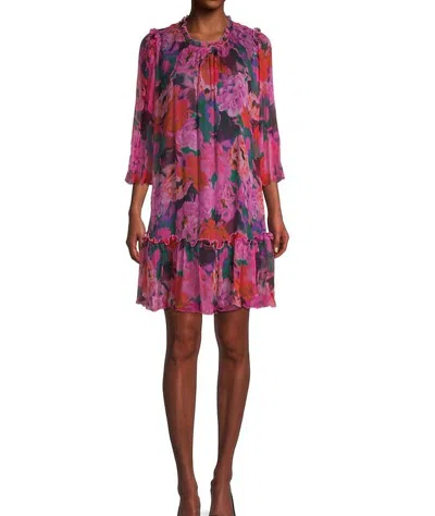 Johnny Was Women Floral Pink Visions Pleated Silk Chiffon Mini Dress In Purple Multi