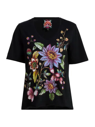 Johnny Was Aivy Raw Hem V Neck Tee In Black