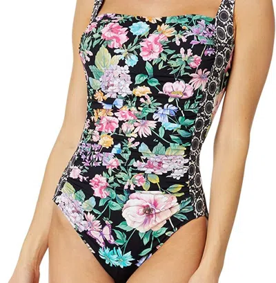 JOHNNY WAS WOMEN FLORAL RUCHED ONE-PIECE SWIMSUIT