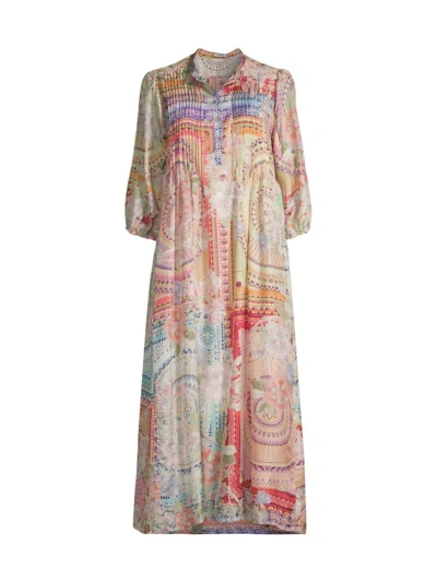 Johnny Was Women's Garden Mosaic Tile Britta Floral Silk Midi-dress In Neutral