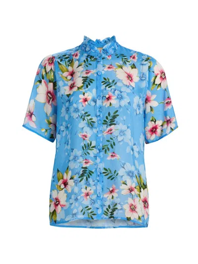 Johnny Was Women's Geneva Floral Button-front Blouse In Blue