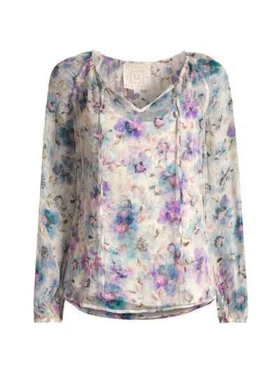 Johnny Was Women's Glinda Floral Silk Peasant Blouse In Neutral