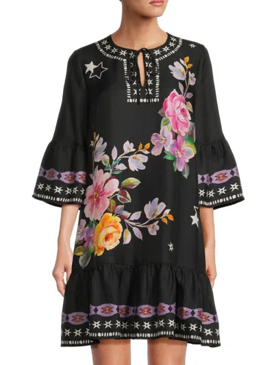 Johnny Was Hailee Silk-blend Mini Dress In Black