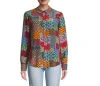 JOHNNY WAS WOMEN ISADORA WAVES LONG SLEEVE 100% SILK TOP BLOUSE MULTICOLOR