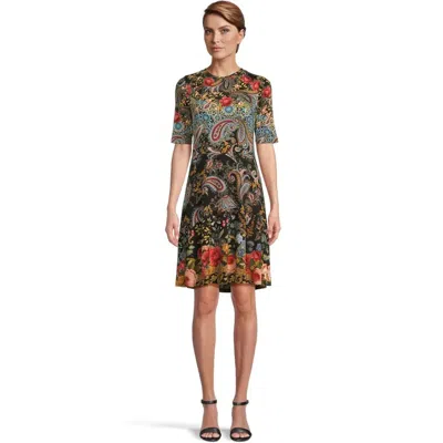 Johnny Was Janie Favorite Elbow Sleeve Mock Neck Dress In Leto In Multi