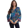 Johnny Was Women's Janie V-neck Kimono Sleeve Tee, Thalassa In Blue