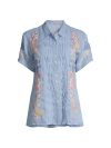 JOHNNY WAS WOMEN'S JETRA FLORAL SHORT-SLEEVE BLOUSE