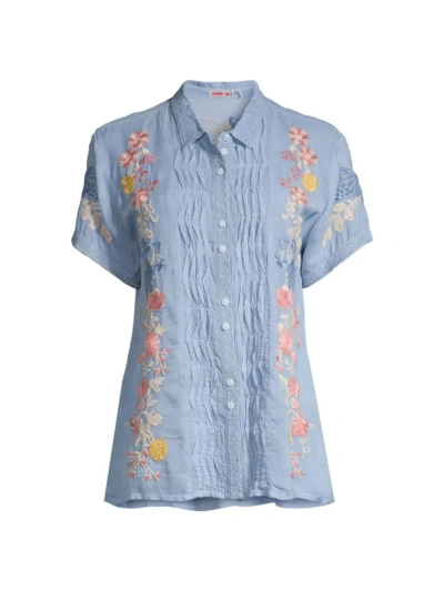 Johnny Was Women's Jetra Floral Short-sleeve Blouse In Blue