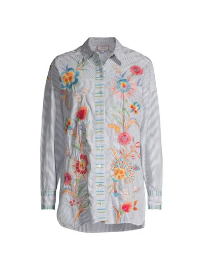 Johnny Was Women's Joele Cotton Embroidered Shirt In Stripe