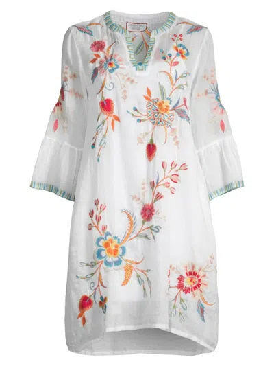 Johnny Was Joele Floral-embroidered Midi Shift Dress In White