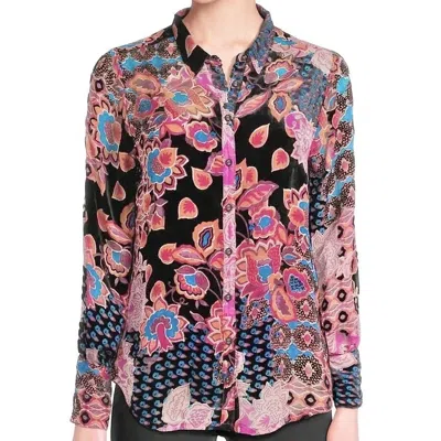 Johnny Was Women's  Yrene Burnout Top Multicolor Silk Blend Blouse Gbo1256 In Black