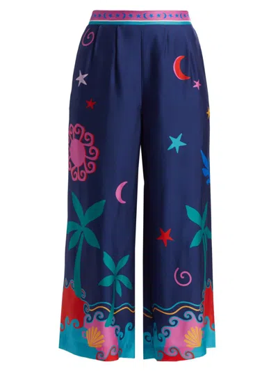 Johnny Was Women's Julissa Celestial Print Silk-blend Crop Pants In Blue
