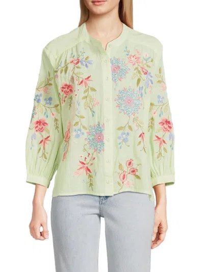 Johnny Was Women's Kamiko Shirred Yoke Blouse In Multi