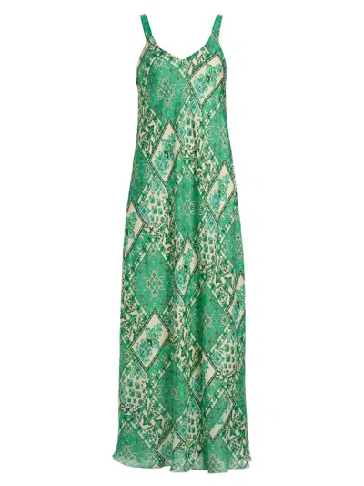 Johnny Was Kanako Floral-print Silk Maxi Dress In Green