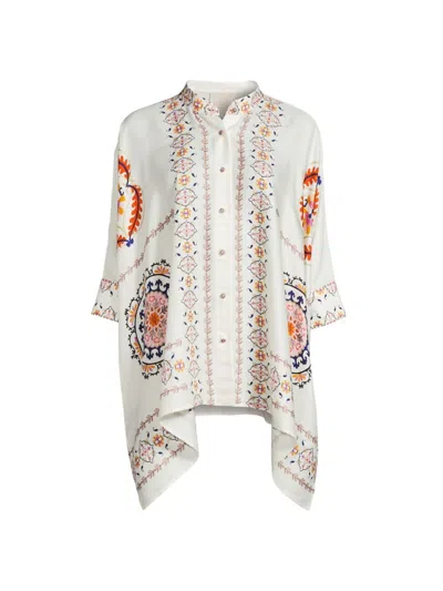 Johnny Was Women's Katia Embroidered Silk-blend Oversized Blouse In Neutral