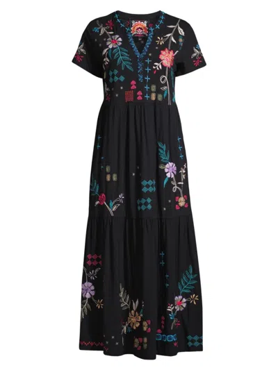 Johnny Was Women's Katie Floral Tiered Maxi Shirtdress In Black