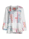 JOHNNY WAS WOMEN'S KATIE GEOMETRIC EMBROIDERED PEPLUM PEASANT TOP