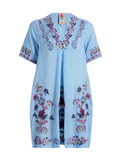Johnny Was Women's Kesia Floral-embroidered Tunic Dress In Blue
