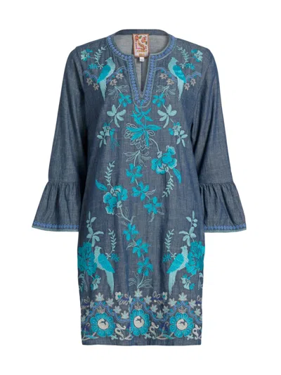 Johnny Was Women's Kikio Embroidered Cotton Shift Dress In Blue