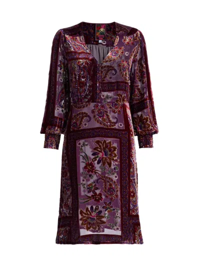 Johnny Was Women's Kinney Burnout Velvet Dress In Brown