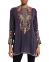 Johnny Was Lilianna Loose Fit Embroidered Tunic In Grey Onyx In Blue