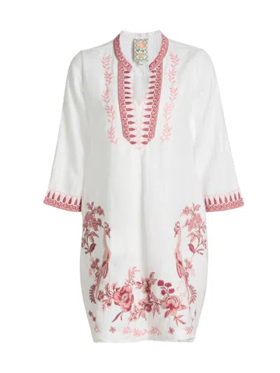 Johnny Was Women's Linen Embroidered V-neck Minidress In White