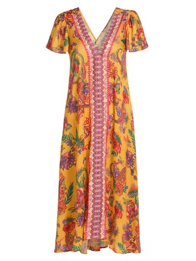 Johnny Was Eva Floral-print Midi Shift Dress In Multi
