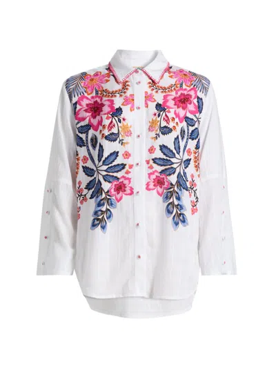 Johnny Was Women's Lirielle Floral Button-front Shirt In White