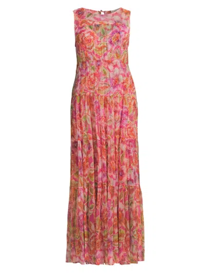 Johnny Was Logan Tiered Floral-print Chiffon Maxi Dress In Neutral