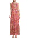 Johnny Was Logan Tiered Floral-print Chiffon Maxi Dress In Pink