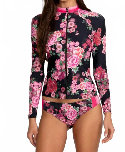 Johnny Was Women's Long Sleeve Surf Shirt In Black Pink